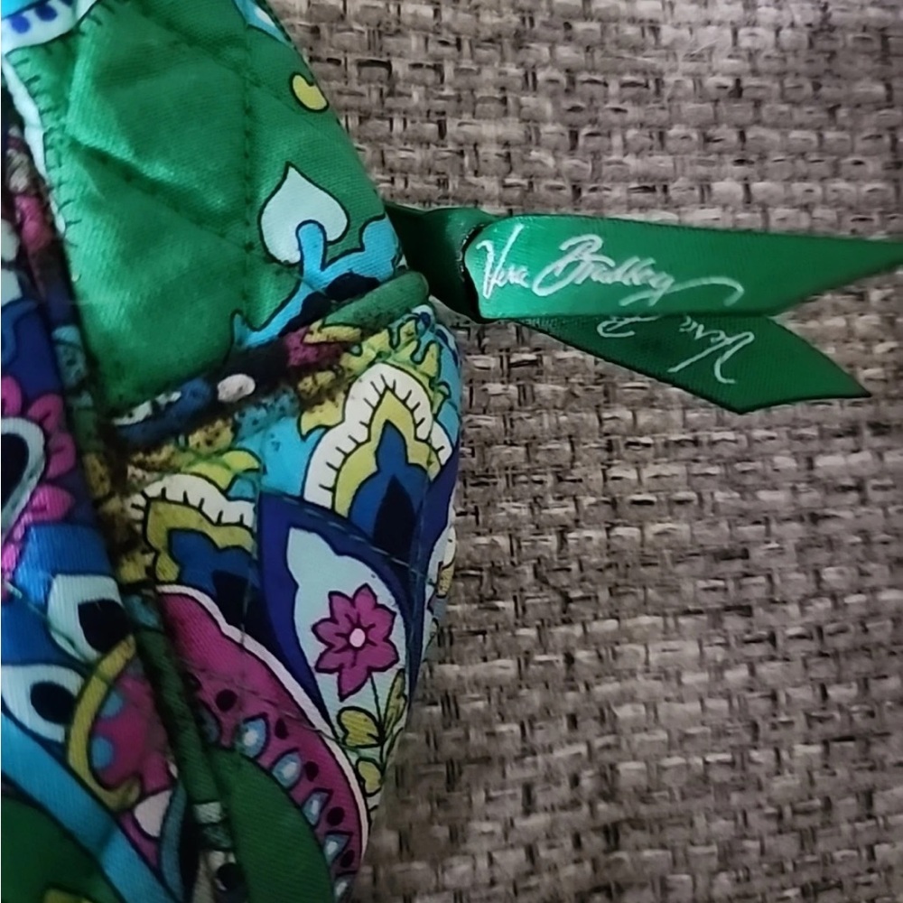 Vera Bradley Emerald Green & Pink Two Handled Satchel Bag With Wallet - Picture 4 of 10